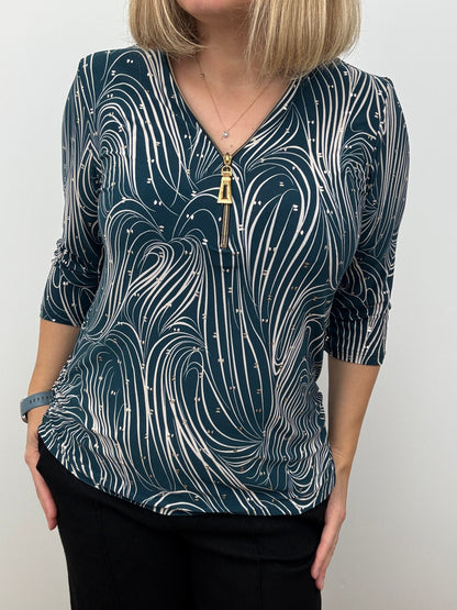 ELLA GRACE teal 3/4 sleeve zip top