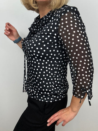 CELESTE black/white polka dot ruffle top