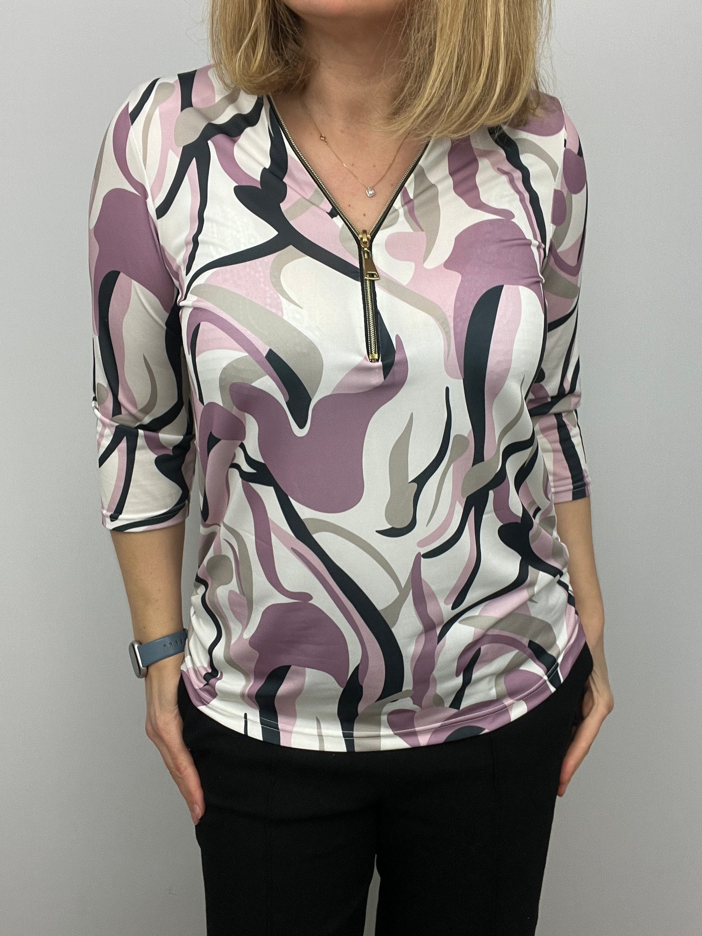 SUE 3/4 sleeve zip top