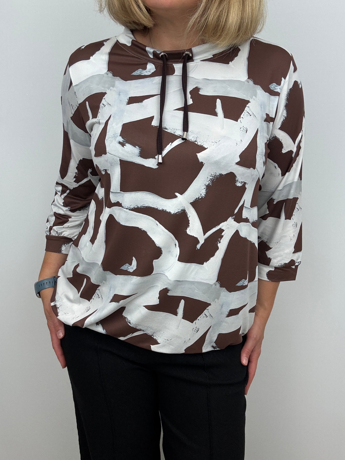 LYNDA soft brushed abstract print high-neck top