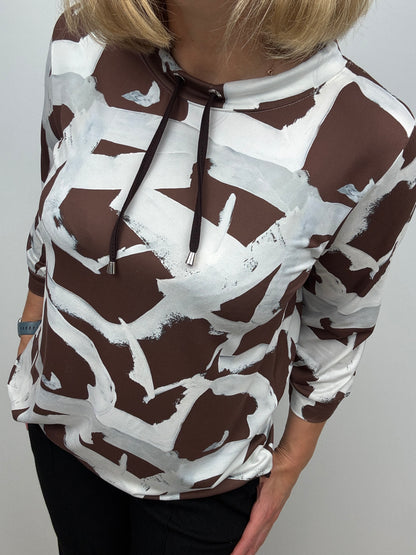 LYNDA soft brushed abstract print high-neck top