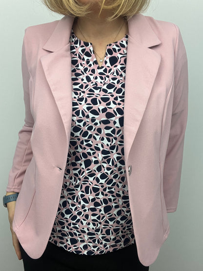 Soft pink fabric jacket with lapel collar