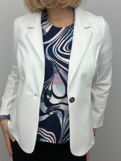 Cream fabric jacket with lapel collar