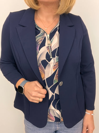 Navy fabric jacket with lapel collar