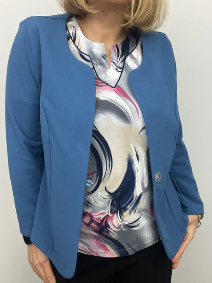 Denim blue One-button fabric jacket