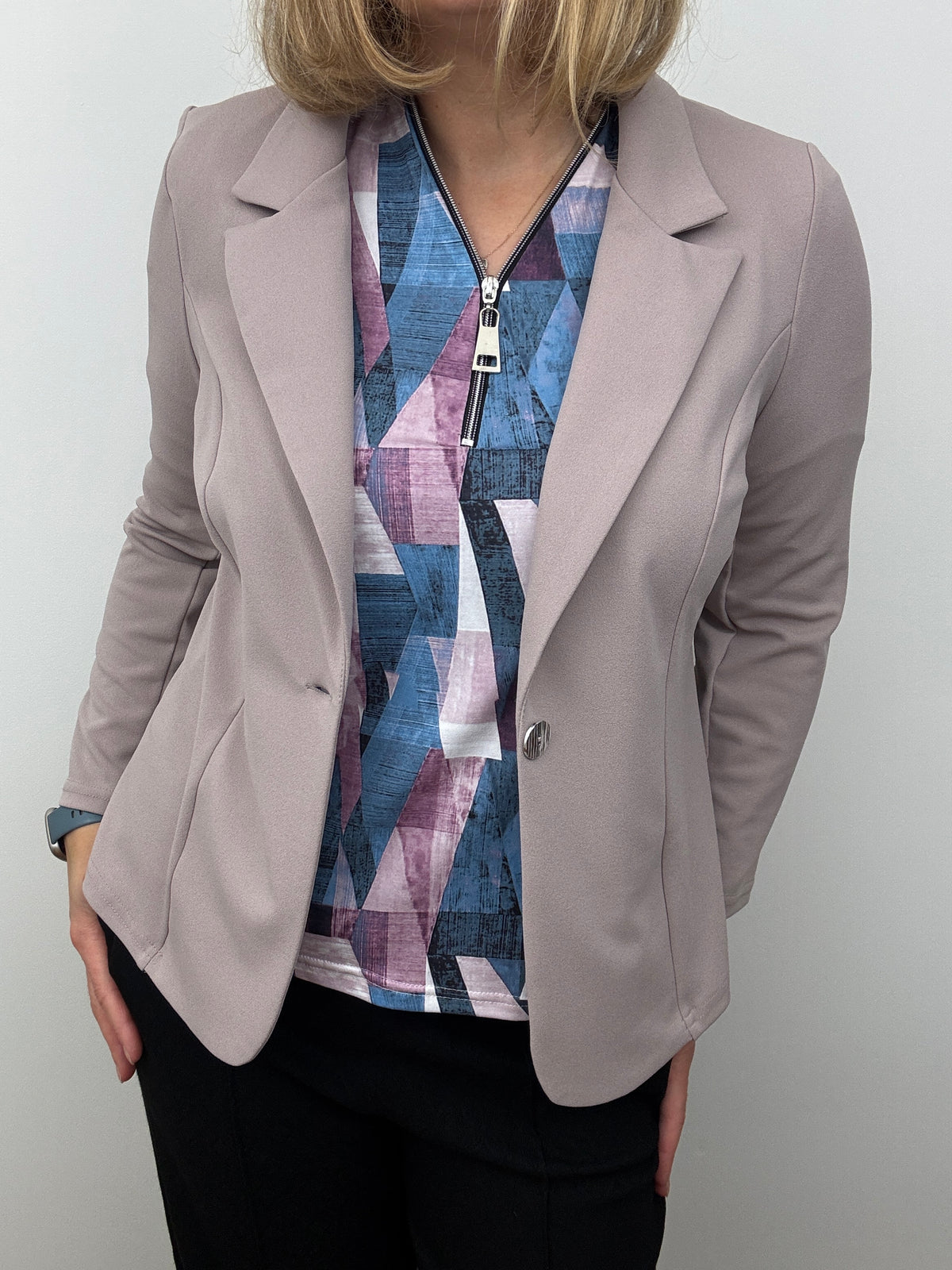Mink pink fabric jacket with lapel collar