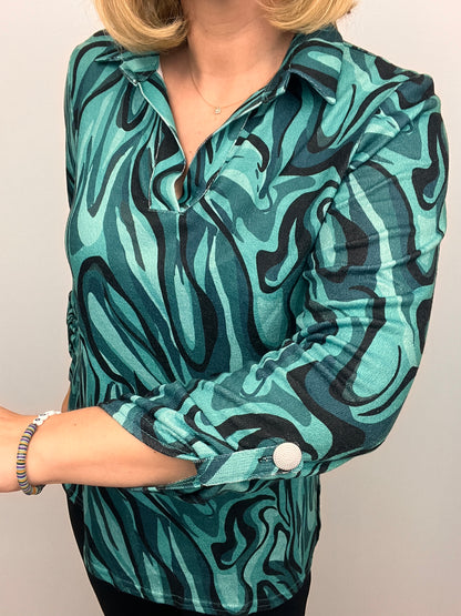 DENISE fine knit shirt style top with collar