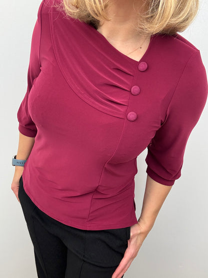 POLLY burgundy top with pleated neckline