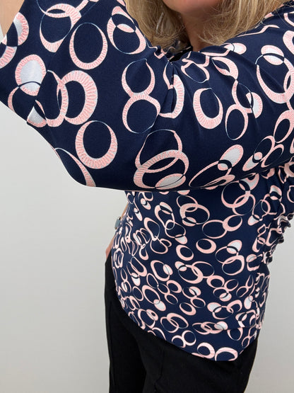 CAMERON navy V-neck top with 3 buttons