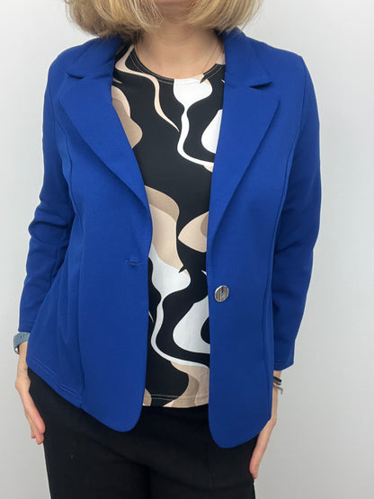 Royal blue fabric jacket with lapel collar