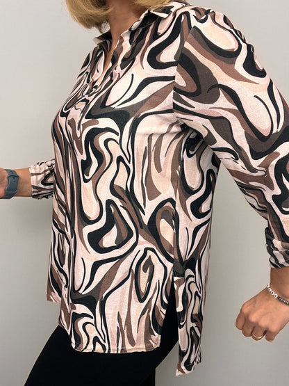 HILARY fine knit shirt style top with collar