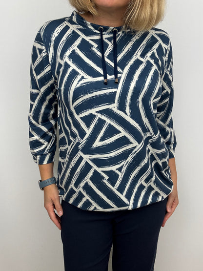 EVE soft brushed abstract print high-neck top