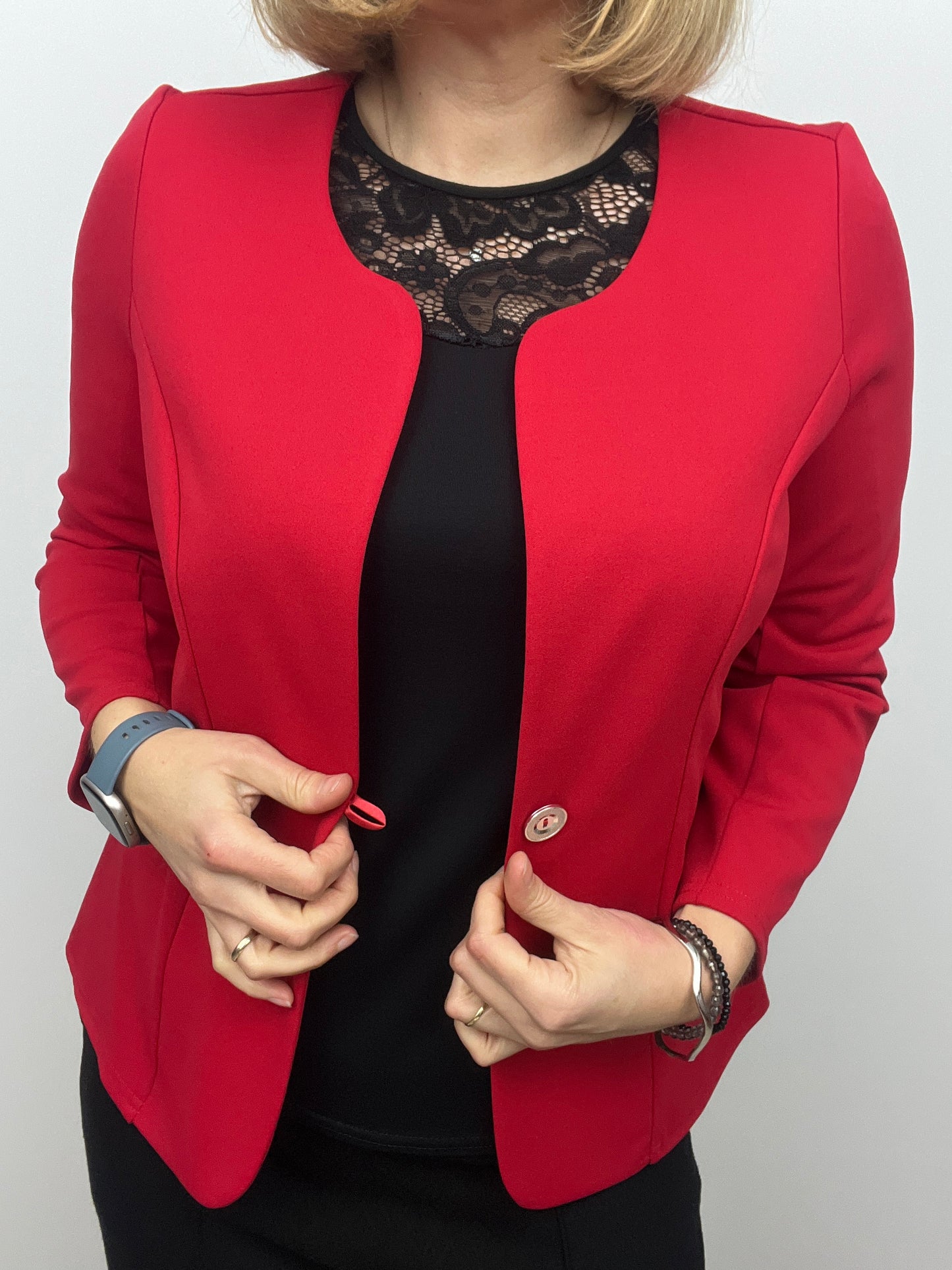 Red One-button fabric jacket