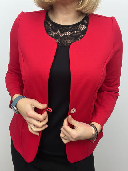 Red One-button fabric jacket