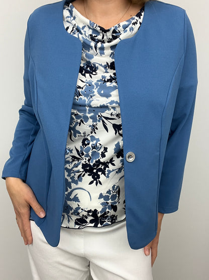 Denim blue One-button fabric jacket
