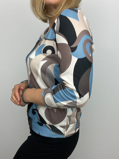 ZOE v-neck fine-knit top 3/4 sleeves