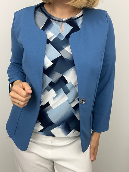 Denim blue One-button fabric jacket