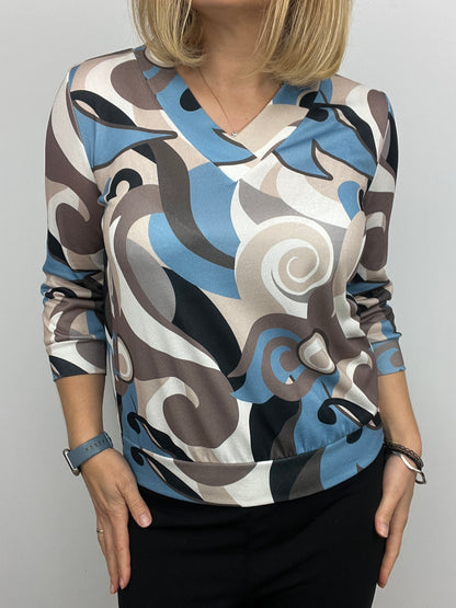 ZOE v-neck fine-knit top 3/4 sleeves