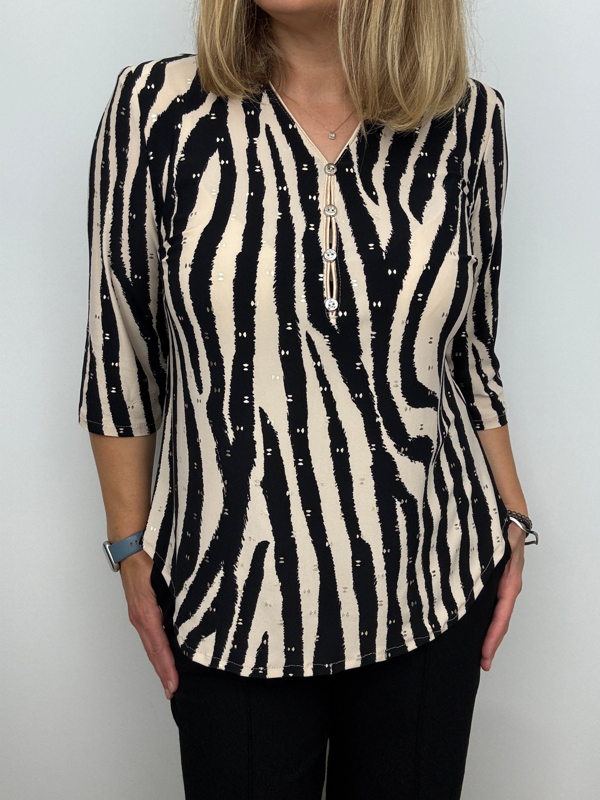 STACEY button-detail V-neck top