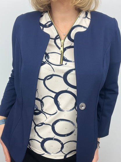Navy One-button fabric jacket