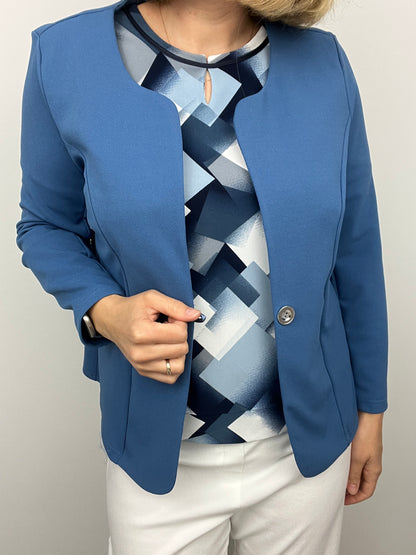Denim blue One-button fabric jacket