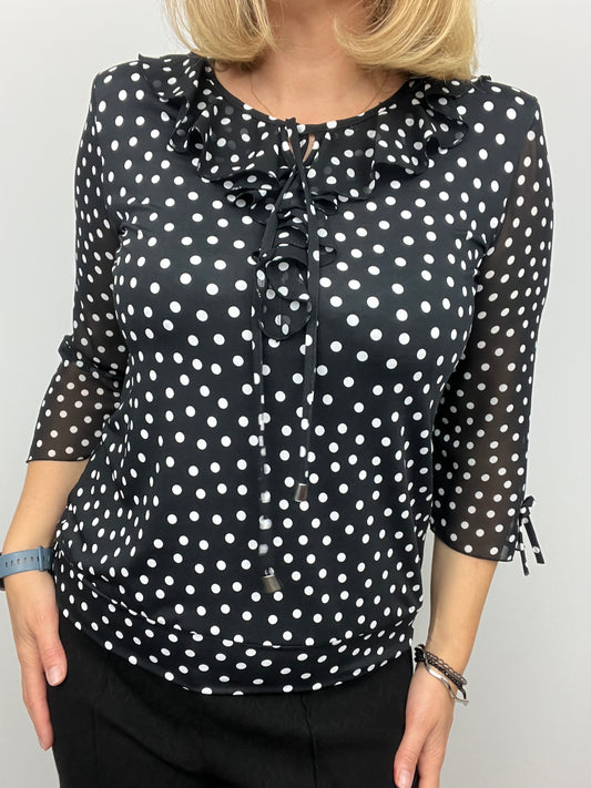 SHAUNA ruffle top polka dot black/white