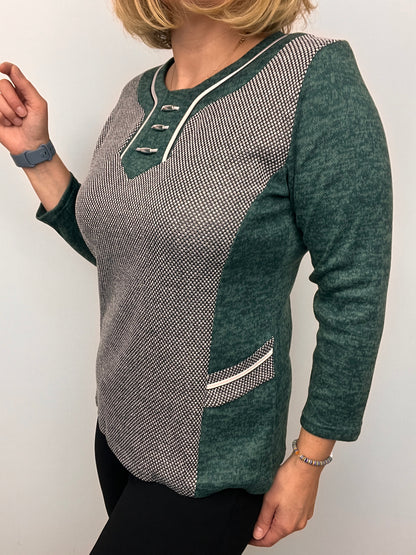 SALMA green fine knit winter top