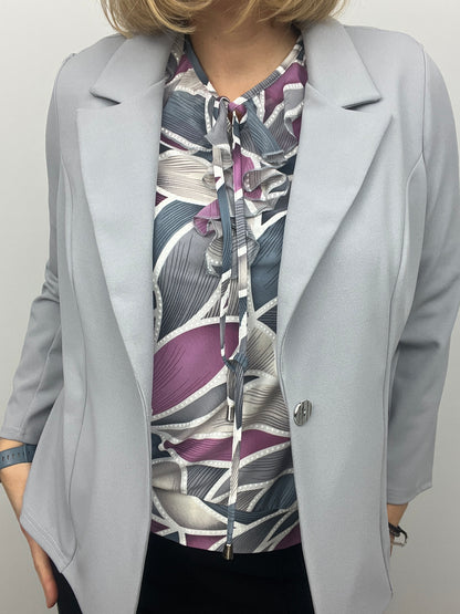 Silver grey fabric jacket with lapel collar
