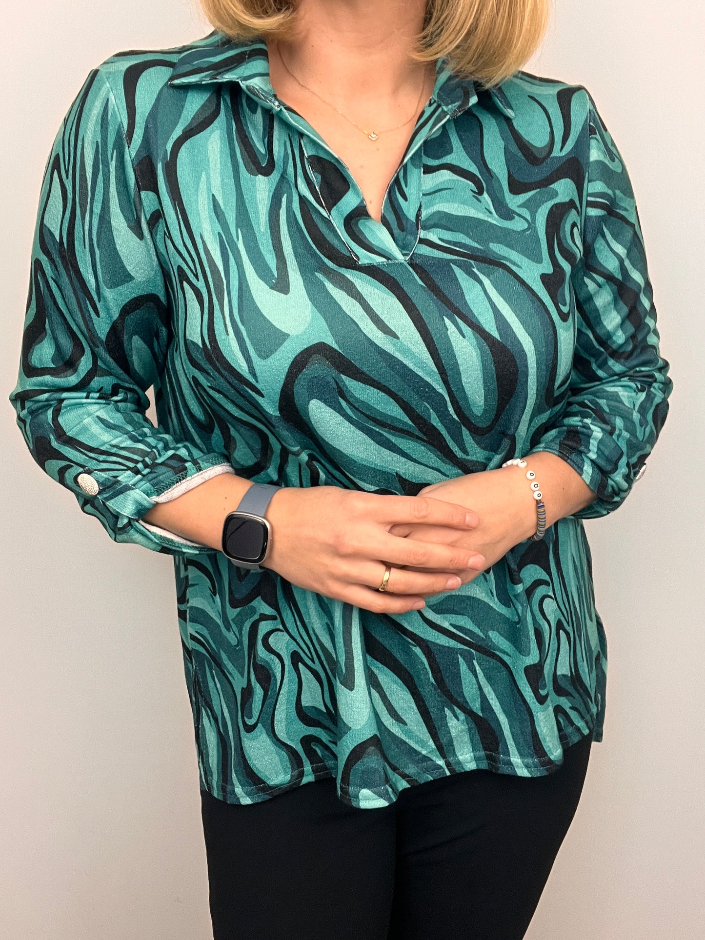 DENISE fine knit shirt style top with collar