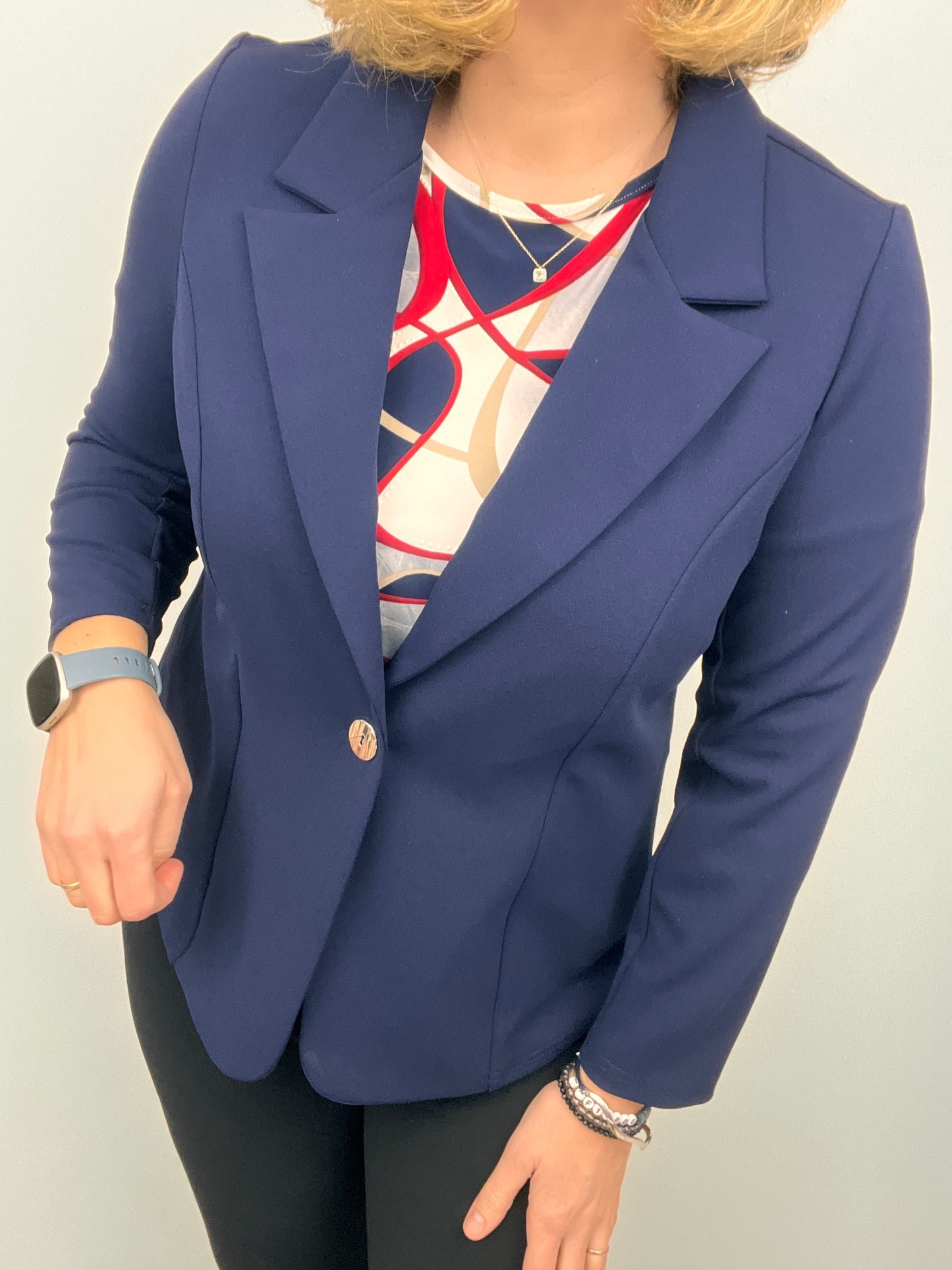 Navy fabric jacket with lapel collar