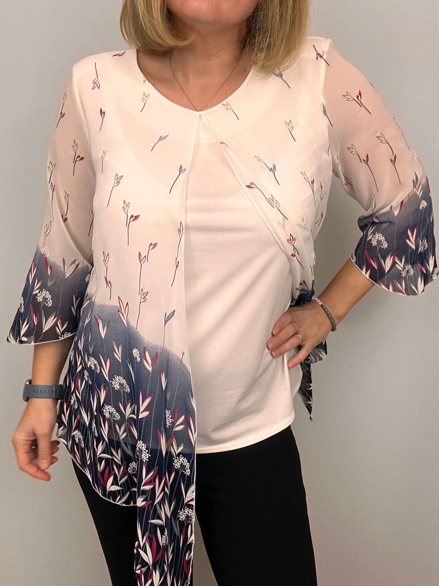 MARTHA chiffon cape-like effect top