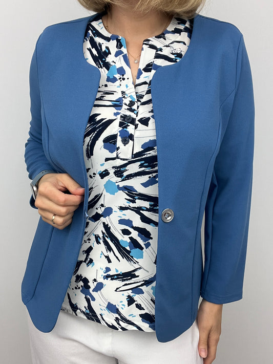 Denim blue One-button fabric jacket