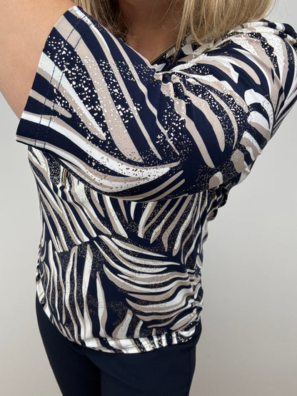 ERIN navy 3/4 sleeve zip top