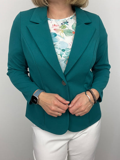 Emerald green fabric jacket with lapel collar