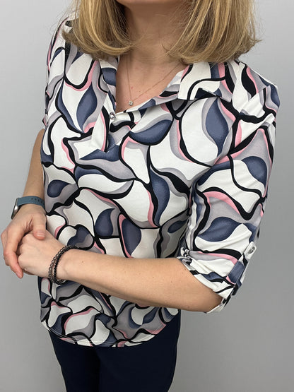 ASHLEY top with collar and V-neckline