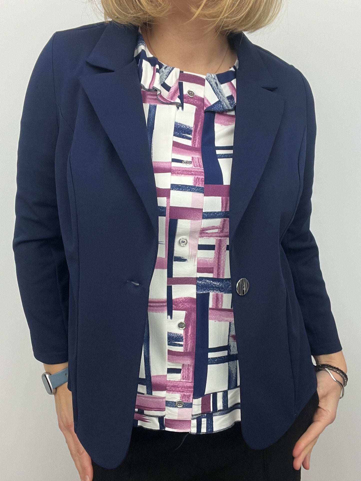 Navy fabric jacket with lapel collar