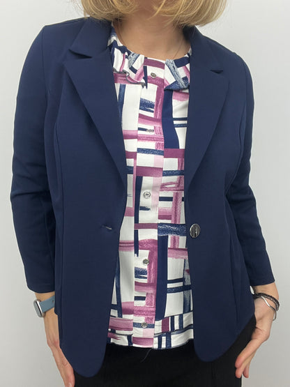 Navy fabric jacket with lapel collar