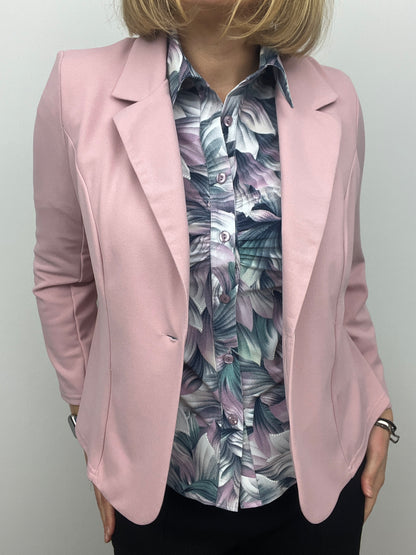 Soft pink fabric jacket with lapel collar