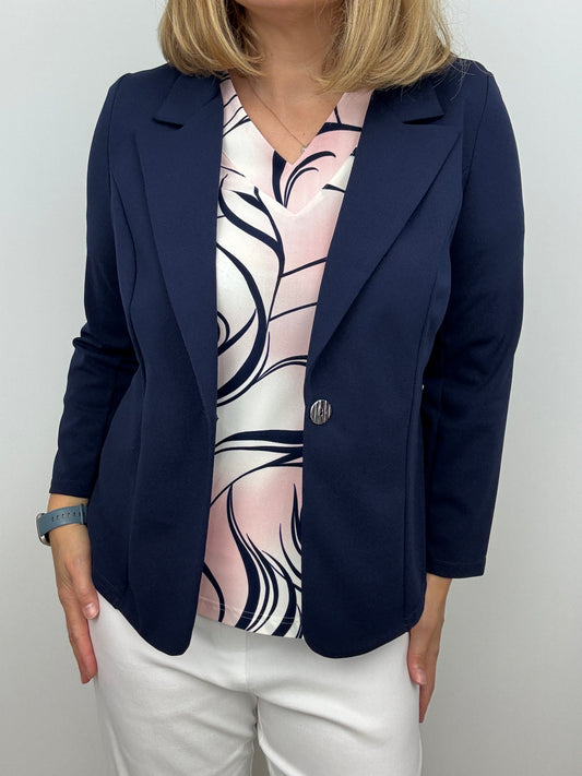 Navy fabric jacket with lapel collar