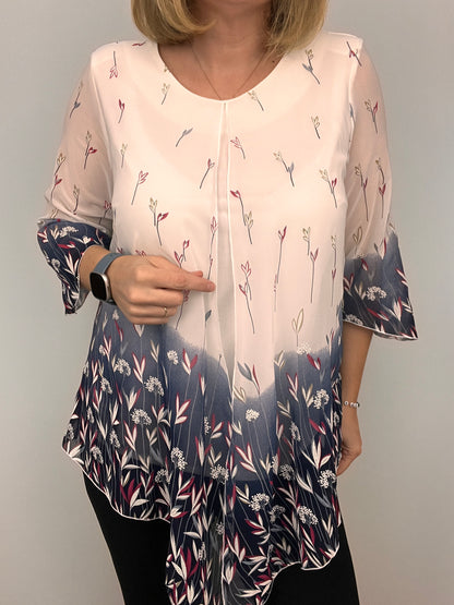 MARTHA chiffon cape-like effect top