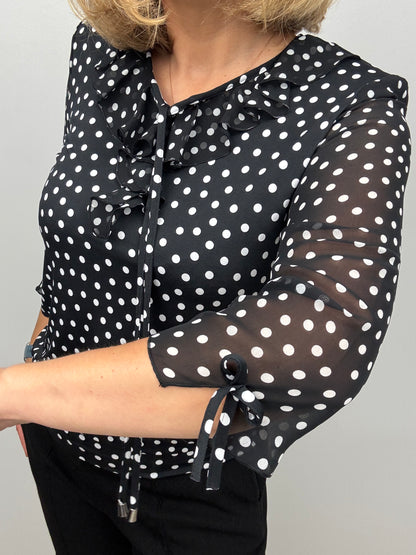 CELESTE black/white polka dot ruffle top