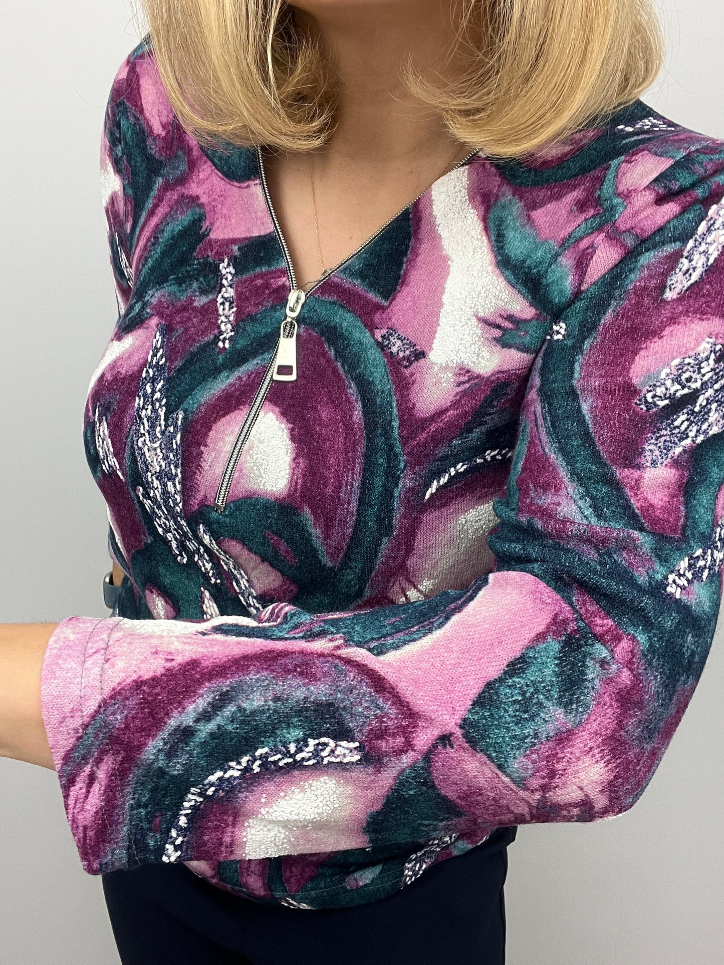 DEIRDRE fine knit zip top