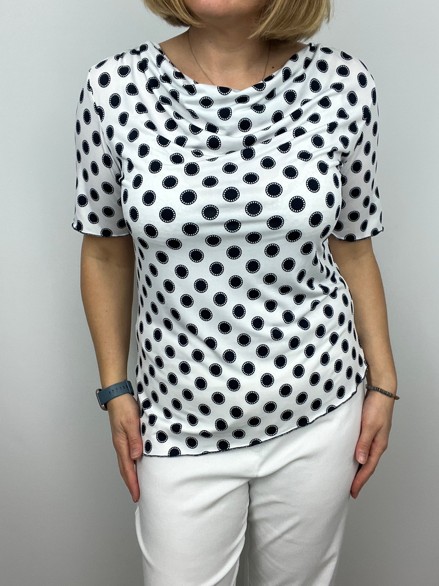 KATE polka dot cowl neck top