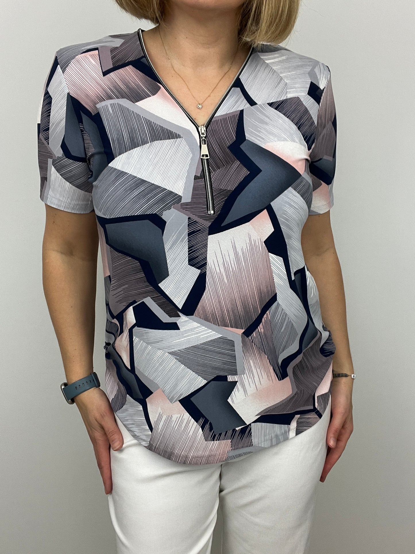 BECKY short sleeve zip top