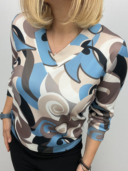 ZOE v-neck fine-knit top 3/4 sleeves