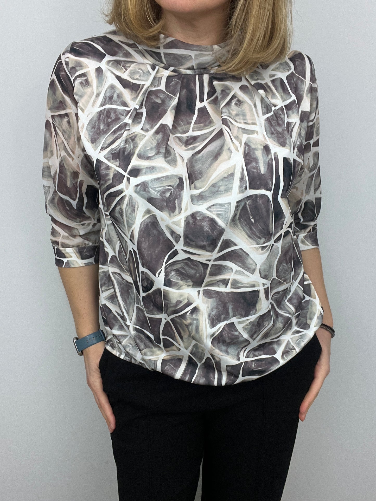 GERALDINE high neck top with gently elasticated hem