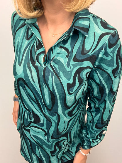 DENISE fine knit shirt style top with collar