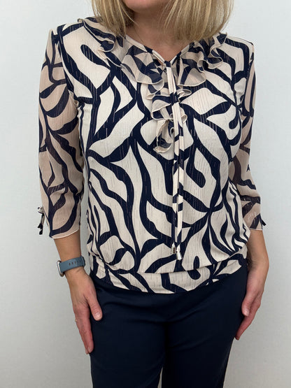 MERCY navy/beige ruffle top