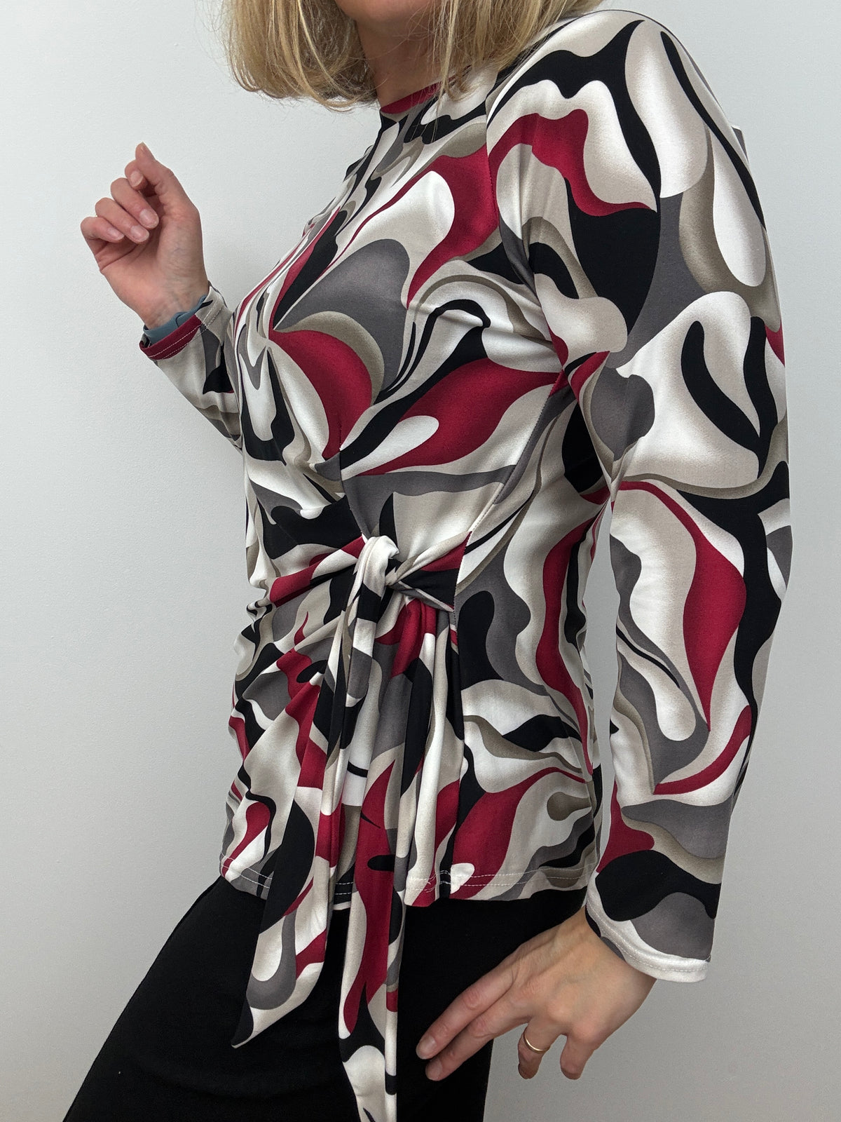 SUZANNE peachy feel long sleeve wrap-style top