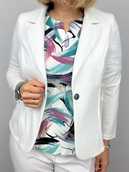 Cream fabric jacket with lapel collar